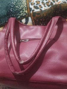 Burgundy Faux Leather Shoulder Bag red color