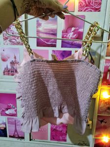 Golden Chain Strap Ruched Lavendar Top