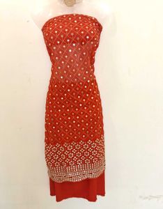 Red Mirror Work Dress Material without duppta