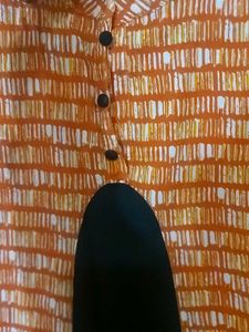 Orange And Black Cotton A Line Kurta