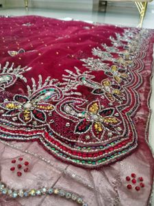 netted heavy handwork partywear saree(all work)