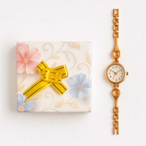 Elegant Gold Watch with gift Box Packaging