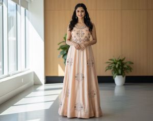 Elegant Peach Embroidered Dress