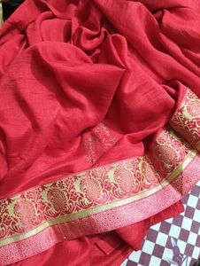 Elegant Red Saree with Gold Border