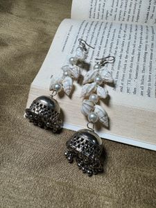 Oxidised &amp; Pearl Earrings