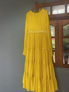 New.Yellow Tiered Ethnic Gown
