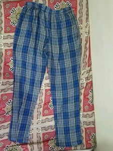 Blue Plaid Casual Pants