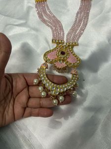 Brand new heavy Pink Beaded Necklace &amp; Earring Set