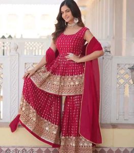 Elegant Red Sharara Suit Set