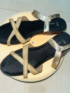 Chic Gold Glitter Strap Flat Sandals