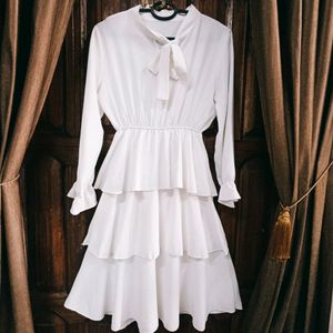 White Feminine Layered Dress