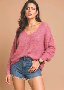 🎀Pink V-Neck Knit Sweater B