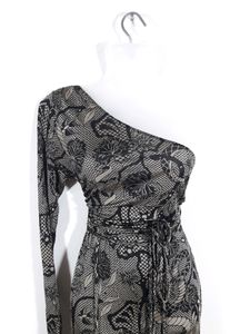 Black &amp; Gold Color Printed Ond Shoulder Dress ( Wo