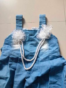Denim Dress with Pearl Necklace