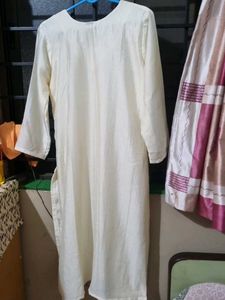 Cream Sequins Embroidery Kurta Set With Dupatta