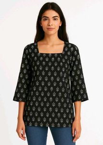 Printed Square Neck Top