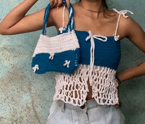 Blue Crochet Tie-Up Top