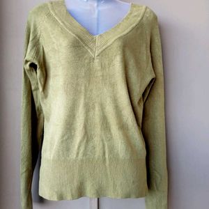 Green V-Neck Knit Sweater