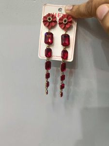 Red Flower Drop Earrings