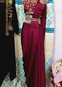Beautiful Wine NEW Jacket  Ready To Wear Saree