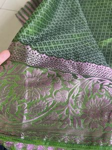 Pretty Green Saree With Lavender Border❤️