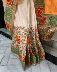 Orange And Beige Saree