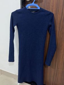Navy Blue Ribbed Bodycon Dress-Size is Xs