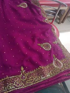 Purple &amp; Gold Embellished Saree