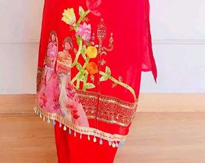 Red Embroidered Kurta Set