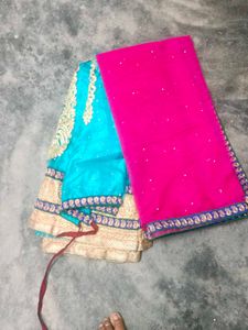 Pink & Blue Dress Material