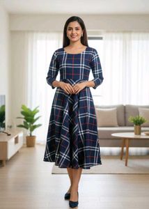 3xl Blue Plaid Fit & Flare Dress