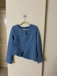 Blue Keyhole Neck Asymmetrical Top