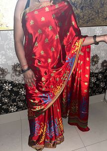 Red crepe saree
