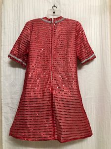 Red Half Sleeve Round Dress