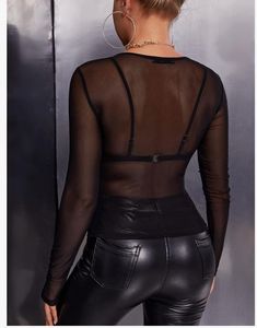 Black Mesh Long Sleeve Top