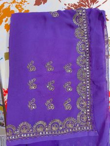 Purple Saree with stiched blouse