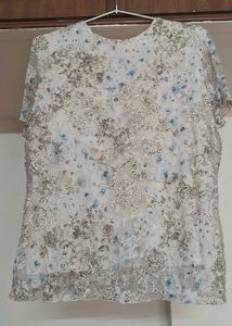 White Floral Net Top With Lining