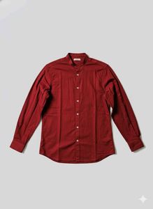 Burgundy Band Collar Shirt