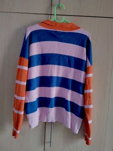Striped Knit Polo Sweater