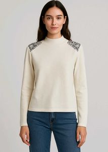 White Mock Neck Top with Shoulder Detail