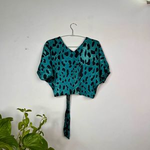 Teal Leopard Print Blouse