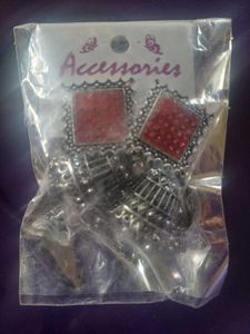Red & Silver Jhumka Earrings