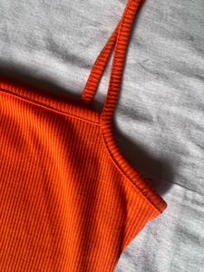 Orange Ribbed Strappy Dress