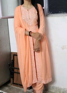 Peach Embroidered Kurta Set
