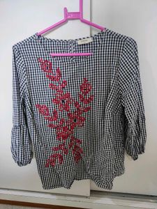 Checkered Embroidered Top