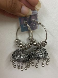 Boho Silver Jhumka Earrings