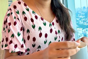 light Pink Printed Crop Top