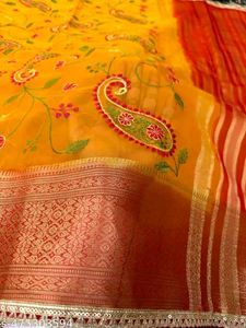 Yellow Saree With Attached Blouse
