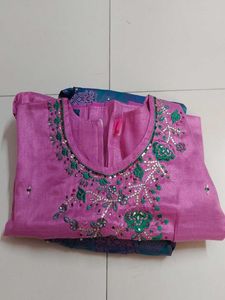 Embroidered pattu pavadai set