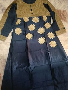 Navy &amp; Gold Embroidered Dress